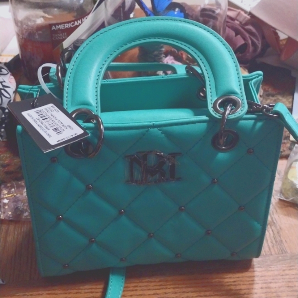 NEW BADGLEY MISCHKA Diamond Quilted Stud Mini Handle Vegan Leather bag